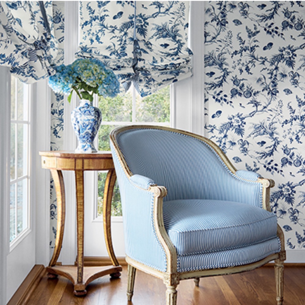 Anna French Newlands Toile Wallpaper in Blue